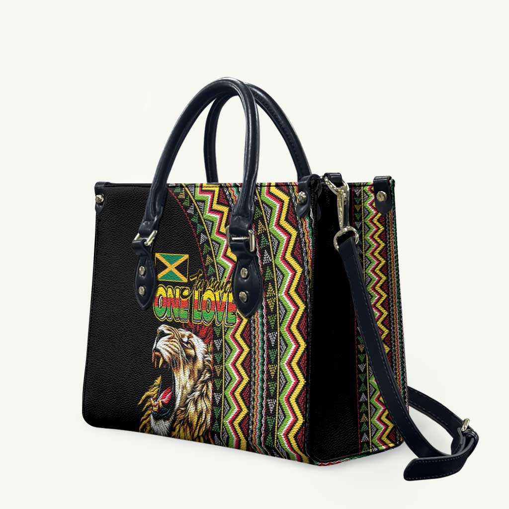 Jamaican Reggae-One Love Leather Bag Tribal African Pattern and Roaring Lion - Wonder Print Shop