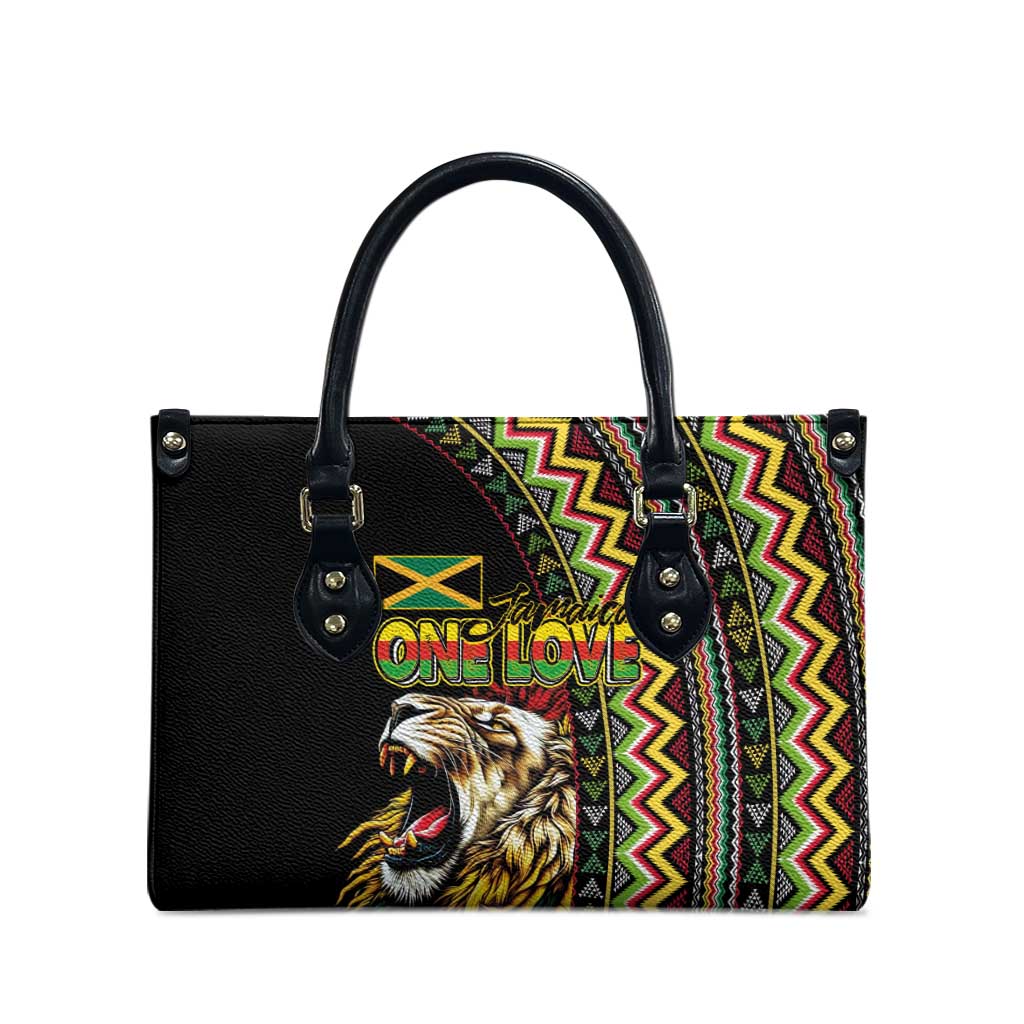 Jamaican Reggae-One Love Leather Bag Tribal African Pattern and Roaring Lion - Wonder Print Shop