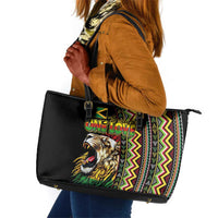 Jamaican Reggae-One Love Leather Tote Bag Tribal African Pattern and Roaring Lion - Wonder Print Shop