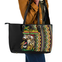 Jamaican Reggae-One Love Leather Tote Bag Tribal African Pattern and Roaring Lion - Wonder Print Shop