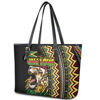 Jamaican Reggae-One Love Leather Tote Bag Tribal African Pattern and Roaring Lion - Wonder Print Shop