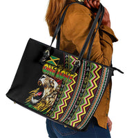 Jamaican Reggae-One Love Leather Tote Bag Tribal African Pattern and Roaring Lion - Wonder Print Shop