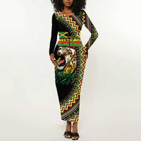 Personalized Jamaican Reggae-One Love Long Sleeve Bodycon Dress Tribal African Pattern and Roaring Lion - Wonder Print Shop