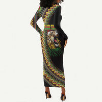 Personalized Jamaican Reggae-One Love Long Sleeve Bodycon Dress Tribal African Pattern and Roaring Lion - Wonder Print Shop