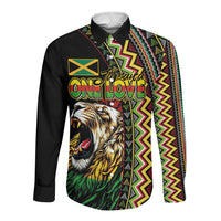 Personalized Jamaican Reggae-One Love Long Sleeve Button Shirt Tribal African Pattern and Roaring Lion - Wonder Print Shop