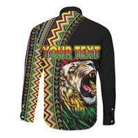 Personalized Jamaican Reggae-One Love Long Sleeve Button Shirt Tribal African Pattern and Roaring Lion - Wonder Print Shop