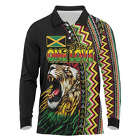 Personalized Jamaican Reggae-One Love Long Sleeve Polo Shirt Tribal African Pattern and Roaring Lion - Wonder Print Shop