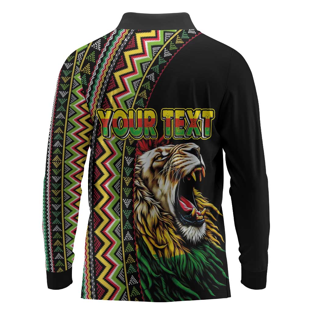 Personalized Jamaican Reggae-One Love Long Sleeve Polo Shirt Tribal African Pattern and Roaring Lion - Wonder Print Shop