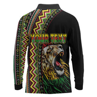 Personalized Jamaican Reggae-One Love Long Sleeve Polo Shirt Tribal African Pattern and Roaring Lion - Wonder Print Shop