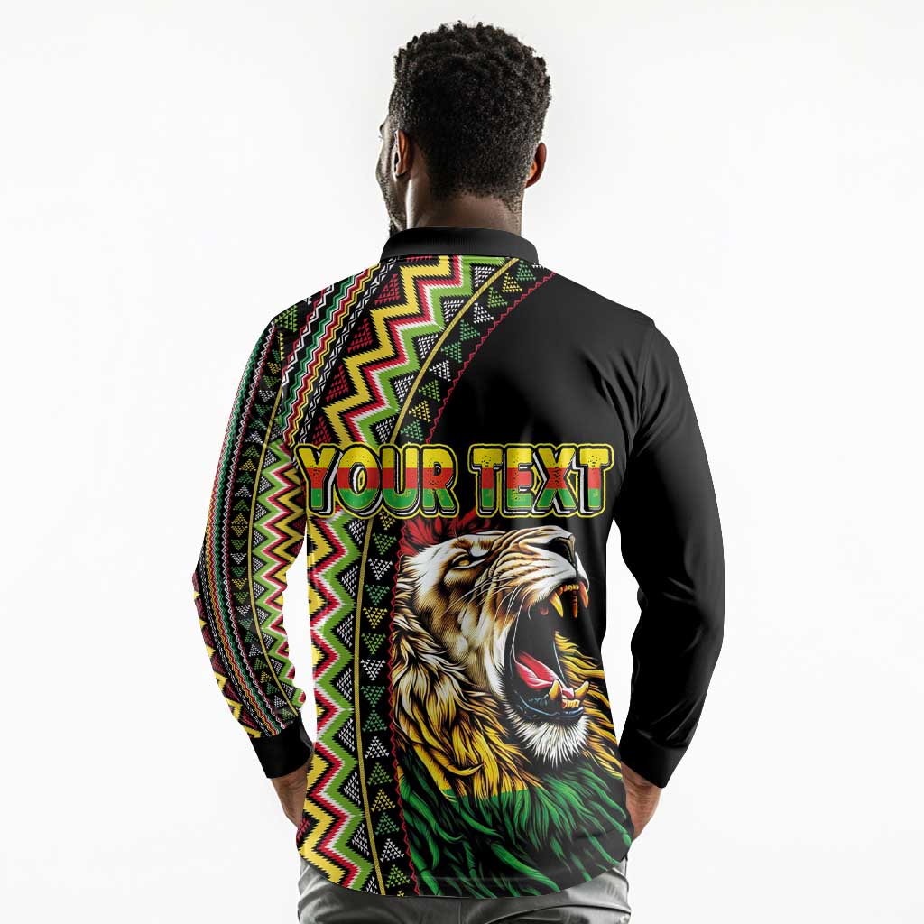 Personalized Jamaican Reggae-One Love Long Sleeve Polo Shirt Tribal African Pattern and Roaring Lion - Wonder Print Shop