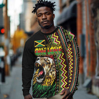Personalized Jamaican Reggae-One Love Long Sleeve Shirt Tribal African Pattern and Roaring Lion - Wonder Print Shop