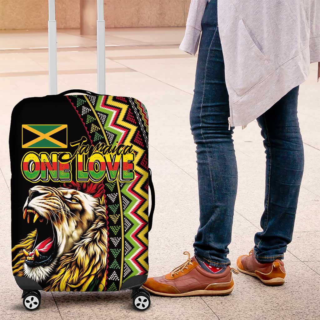 Jamaican Reggae-One Love Luggage Cover Tribal African Pattern and Roaring Lion - Wonder Print Shop