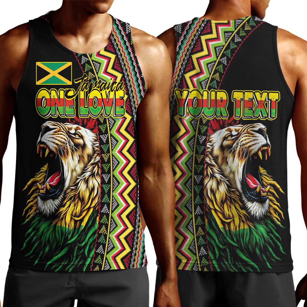 Personalized Jamaican Reggae-One Love Men Tank Top Tribal African Pattern and Roaring Lion - Wonder Print Shop