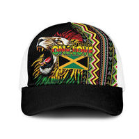 Jamaican Reggae-One Love Mesh Trucker Cap Tribal African Pattern and Roaring Lion - Wonder Print Shop