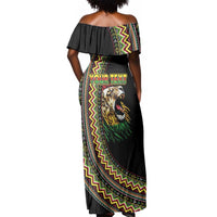 Personalized Jamaican Reggae-One Love Off Shoulder Maxi Dress Tribal African Pattern and Roaring Lion - Wonder Print Shop