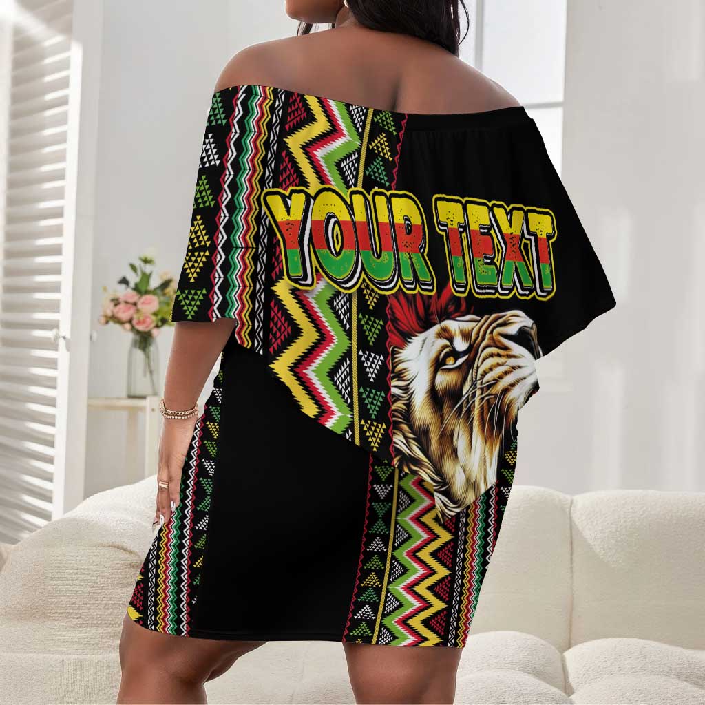 Personalized Jamaican Reggae-One Love Off Shoulder Short Dress Tribal African Pattern and Roaring Lion - Wonder Print Shop