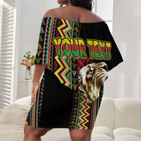 Personalized Jamaican Reggae-One Love Off Shoulder Short Dress Tribal African Pattern and Roaring Lion - Wonder Print Shop