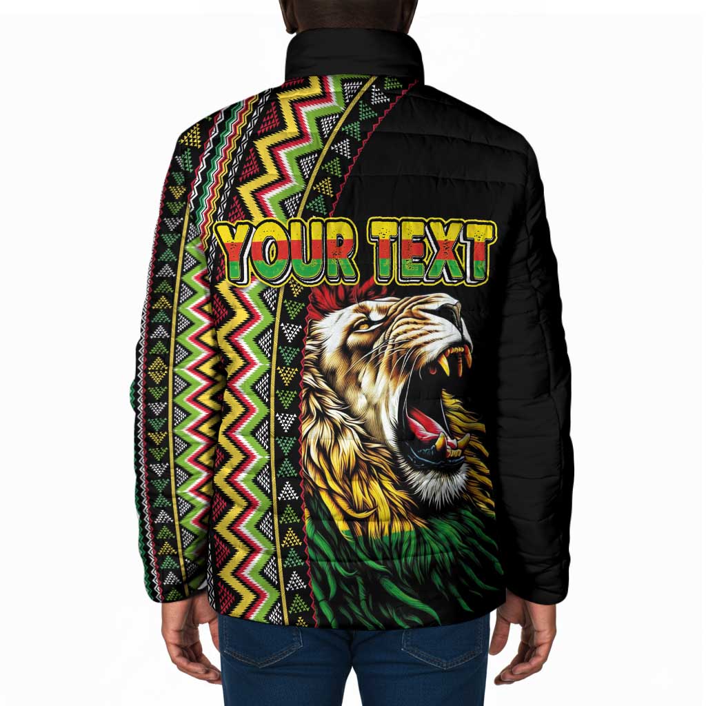 Personalized Jamaican Reggae-One Love Padded Jacket Tribal African Pattern and Roaring Lion - Wonder Print Shop