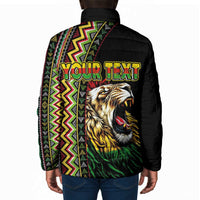 Personalized Jamaican Reggae-One Love Padded Jacket Tribal African Pattern and Roaring Lion - Wonder Print Shop