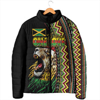Personalized Jamaican Reggae-One Love Padded Jacket Tribal African Pattern and Roaring Lion - Wonder Print Shop