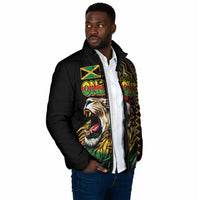 Personalized Jamaican Reggae-One Love Padded Jacket Tribal African Pattern and Roaring Lion - Wonder Print Shop