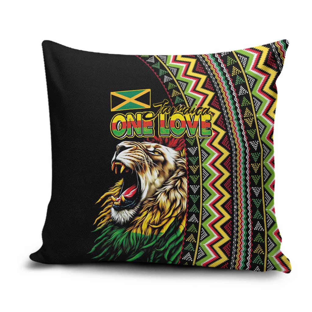 Jamaican Reggae-One Love Pillow Cover Tribal African Pattern and Roaring Lion - Wonder Print Shop
