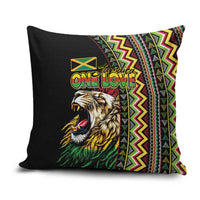 Jamaican Reggae-One Love Pillow Cover Tribal African Pattern and Roaring Lion - Wonder Print Shop