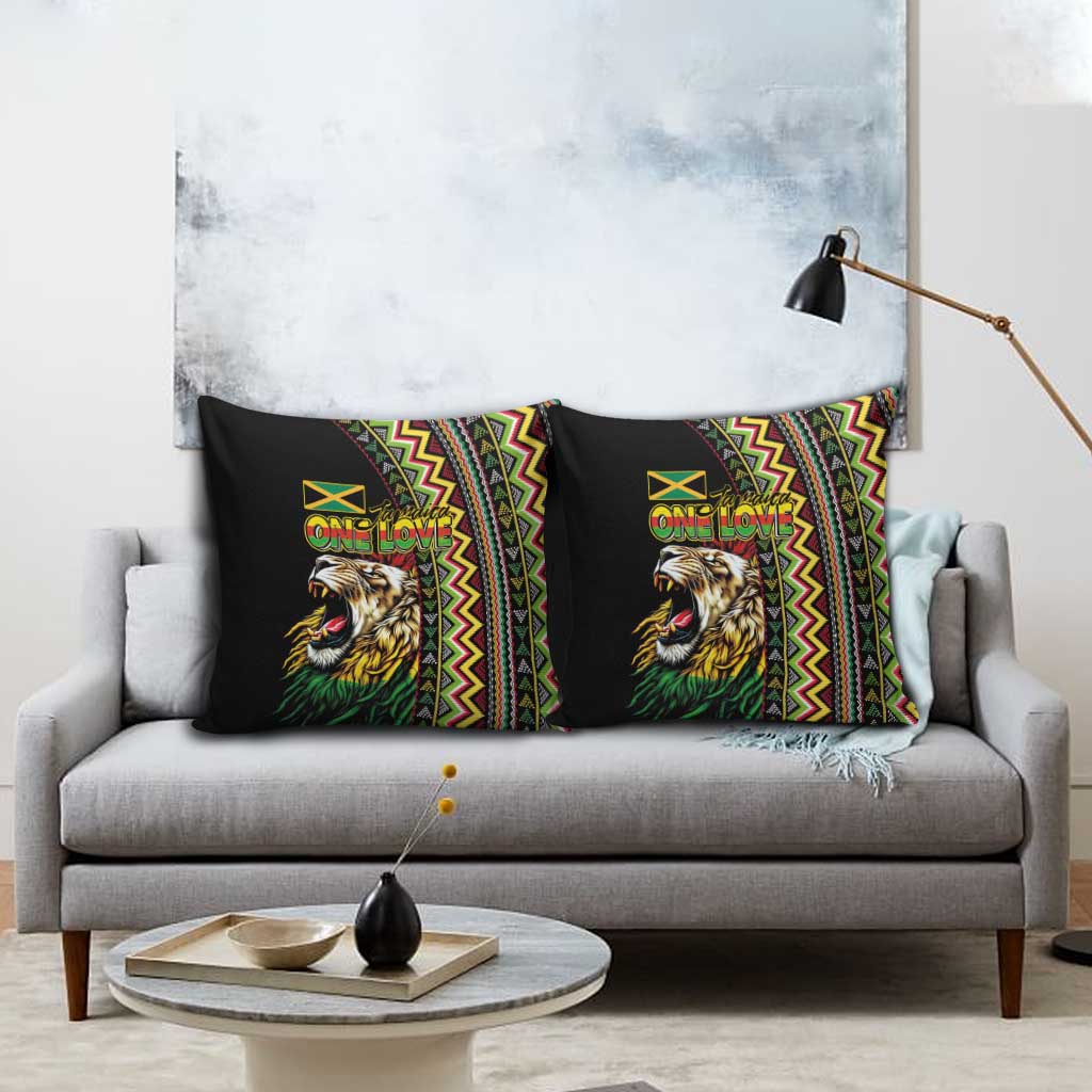 Jamaican Reggae-One Love Pillow Cover Tribal African Pattern and Roaring Lion - Wonder Print Shop
