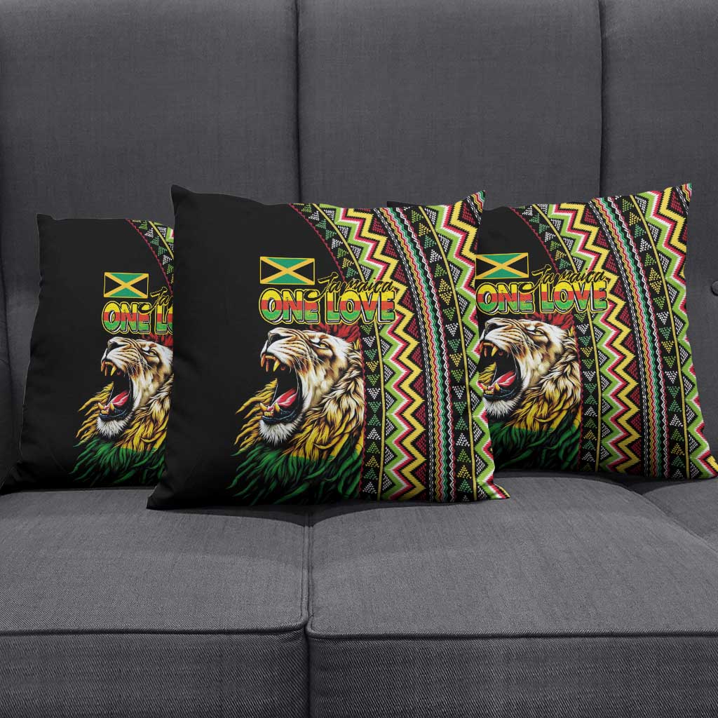 Jamaican Reggae-One Love Pillow Cover Tribal African Pattern and Roaring Lion - Wonder Print Shop