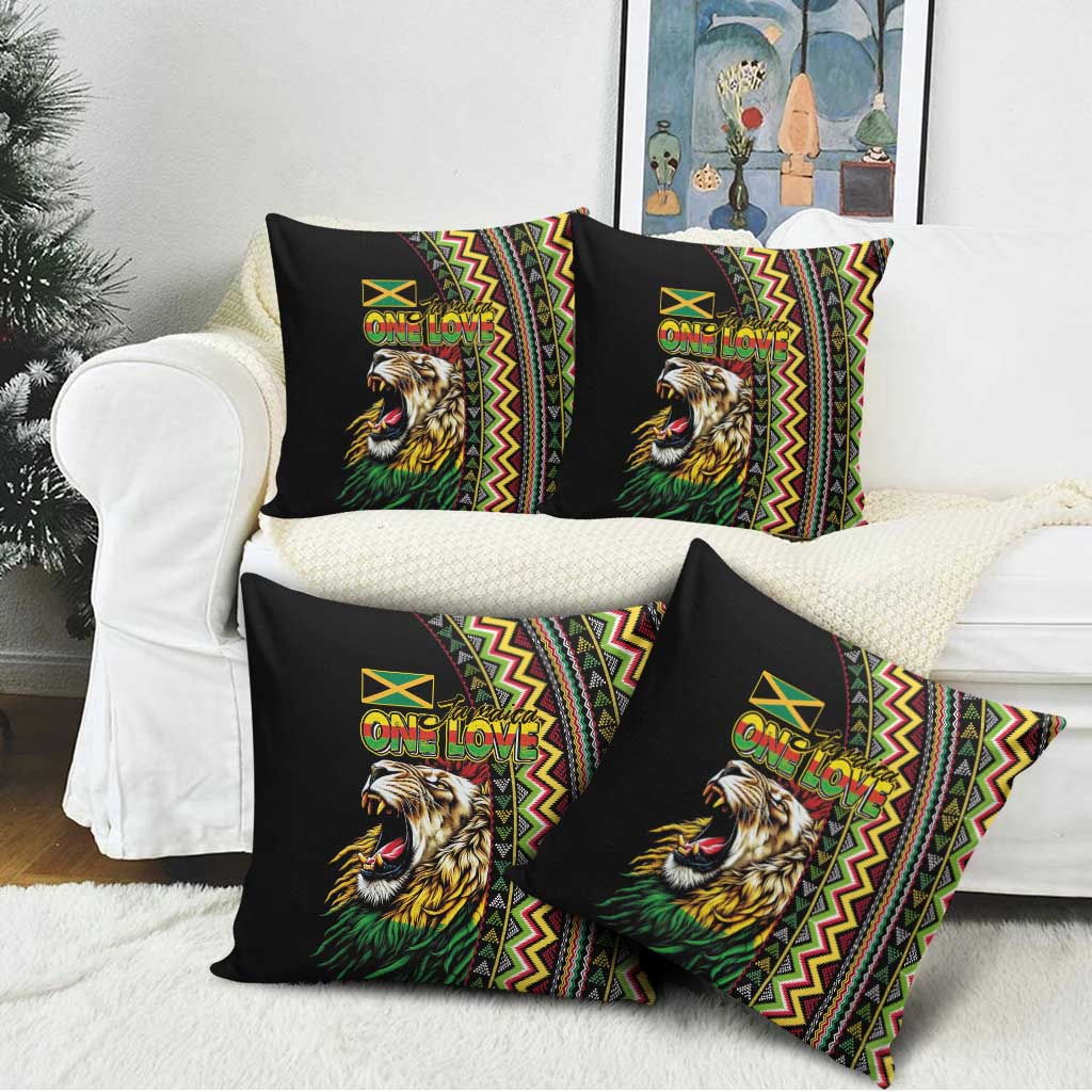 Jamaican Reggae-One Love Pillow Cover Tribal African Pattern and Roaring Lion - Wonder Print Shop