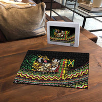 Jamaican Reggae-One Love Puzzle Tribal African Pattern and Roaring Lion - Wonder Print Shop