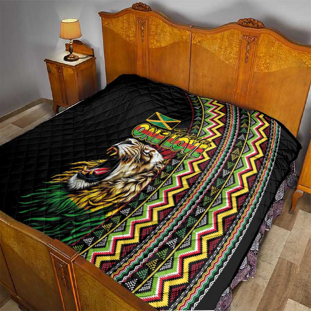 Jamaican Reggae-One Love Quilt Tribal African Pattern and Roaring Lion - Wonder Print Shop