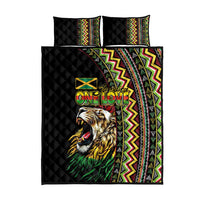 Jamaican Reggae-One Love Quilt Bed Set Tribal African Pattern and Roaring Lion - Wonder Print Shop