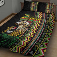 Jamaican Reggae-One Love Quilt Bed Set Tribal African Pattern and Roaring Lion - Wonder Print Shop