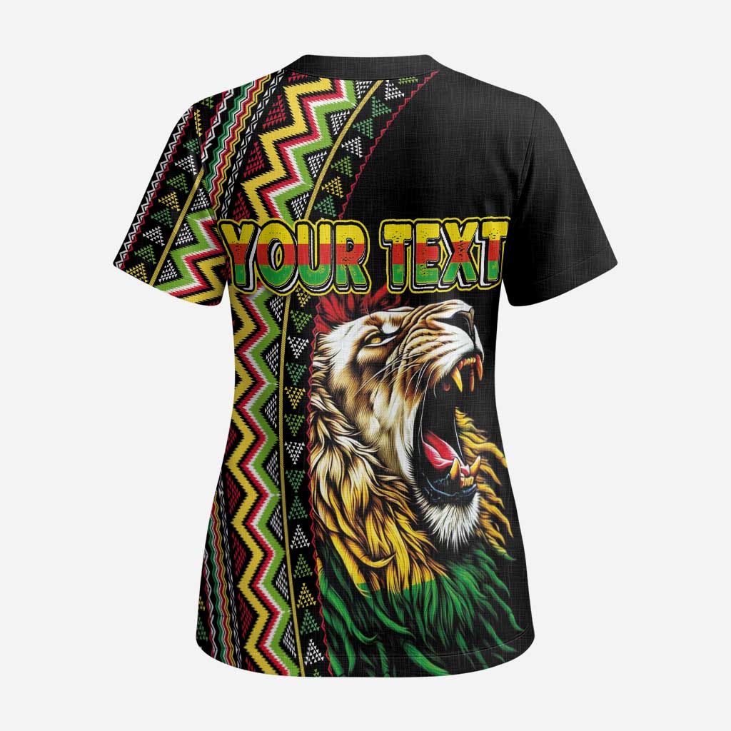 Personalized Jamaican Reggae-One Love Scrub Top Tribal African Pattern and Roaring Lion - Wonder Print Shop