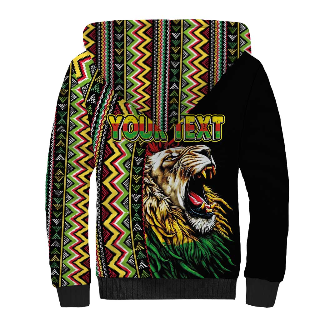 Personalized Jamaican Reggae-One Love Sherpa Hoodie Tribal African Pattern and Roaring Lion - Wonder Print Shop