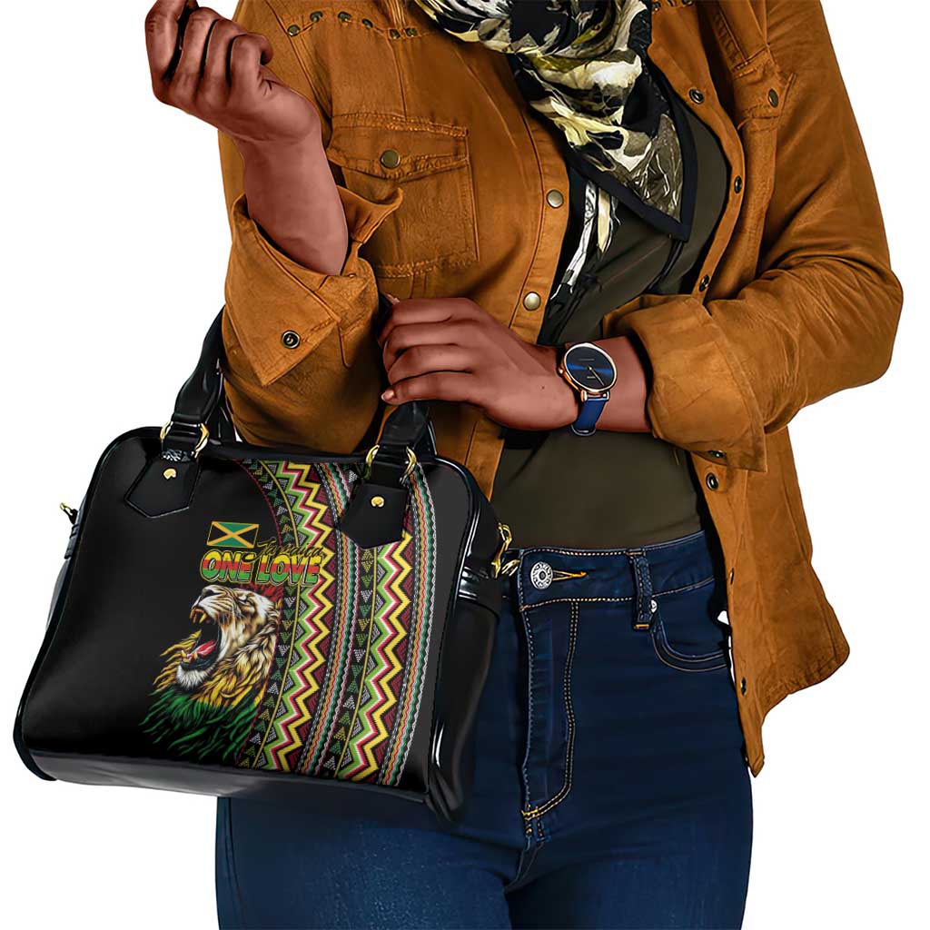 Jamaican Reggae-One Love Shoulder Handbag Tribal African Pattern and Roaring Lion - Wonder Print Shop
