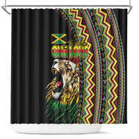 Jamaican Reggae-One Love Shower Curtain Tribal African Pattern and Roaring Lion - Wonder Print Shop