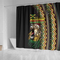 Jamaican Reggae-One Love Shower Curtain Tribal African Pattern and Roaring Lion - Wonder Print Shop