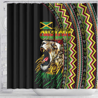 Jamaican Reggae-One Love Shower Curtain Tribal African Pattern and Roaring Lion - Wonder Print Shop