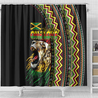 Jamaican Reggae-One Love Shower Curtain Tribal African Pattern and Roaring Lion - Wonder Print Shop