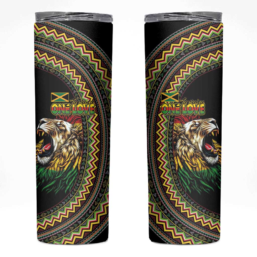Jamaican Reggae-One Love Skinny Tumbler Tribal African Pattern and Roaring Lion - Wonder Print Shop