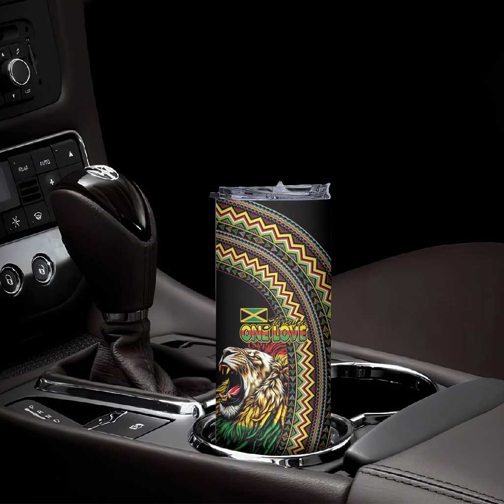 Jamaican Reggae-One Love Skinny Tumbler Tribal African Pattern and Roaring Lion - Wonder Print Shop