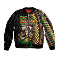 Personalized Jamaican Reggae-One Love Sleeve Zip Bomber Jacket Tribal African Pattern and Roaring Lion - Wonder Print Shop