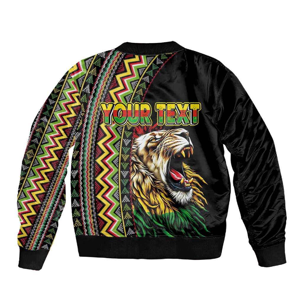 Personalized Jamaican Reggae-One Love Sleeve Zip Bomber Jacket Tribal African Pattern and Roaring Lion - Wonder Print Shop