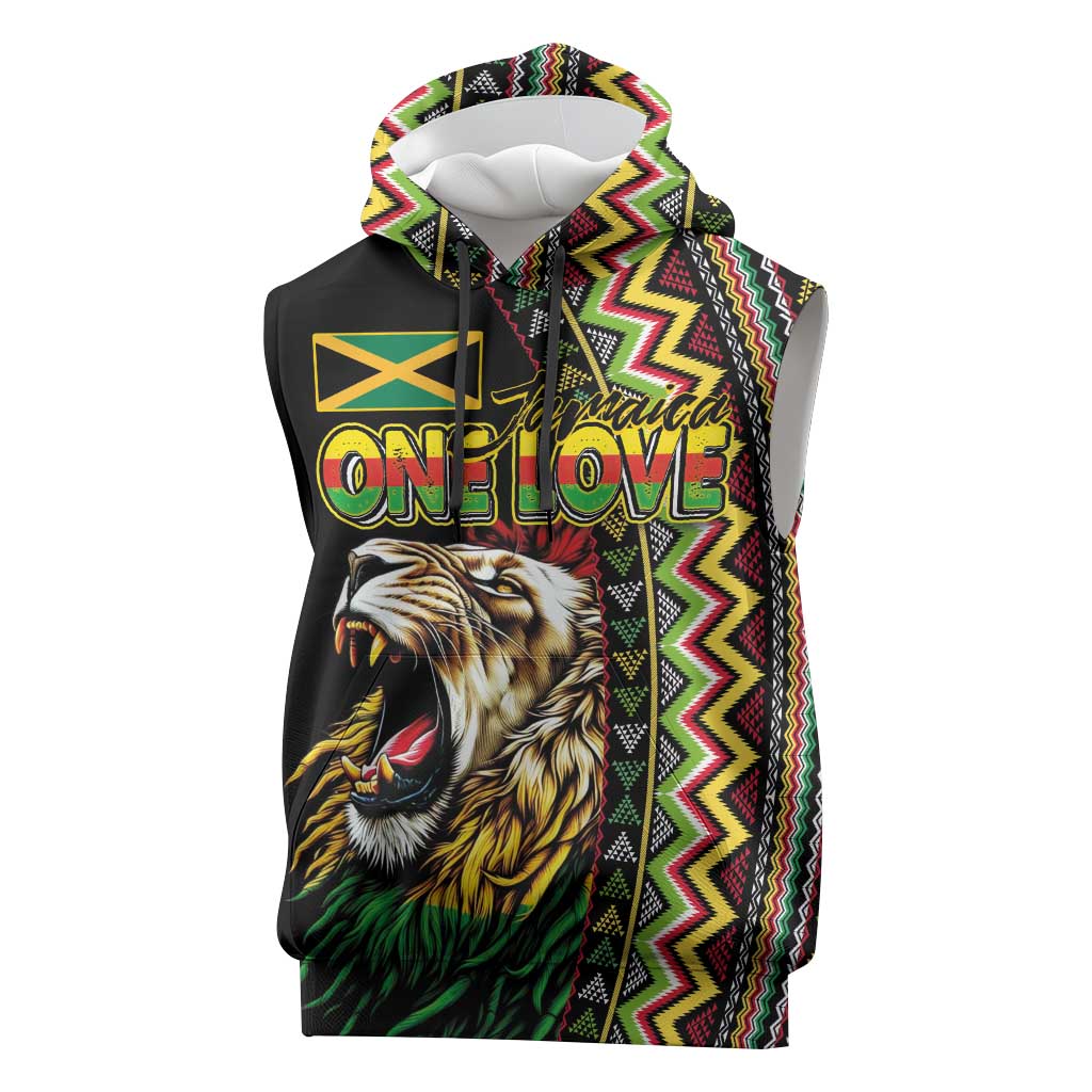 Personalized Jamaican Reggae-One Love Sleeveless Hoodie Tribal African Pattern and Roaring Lion - Wonder Print Shop