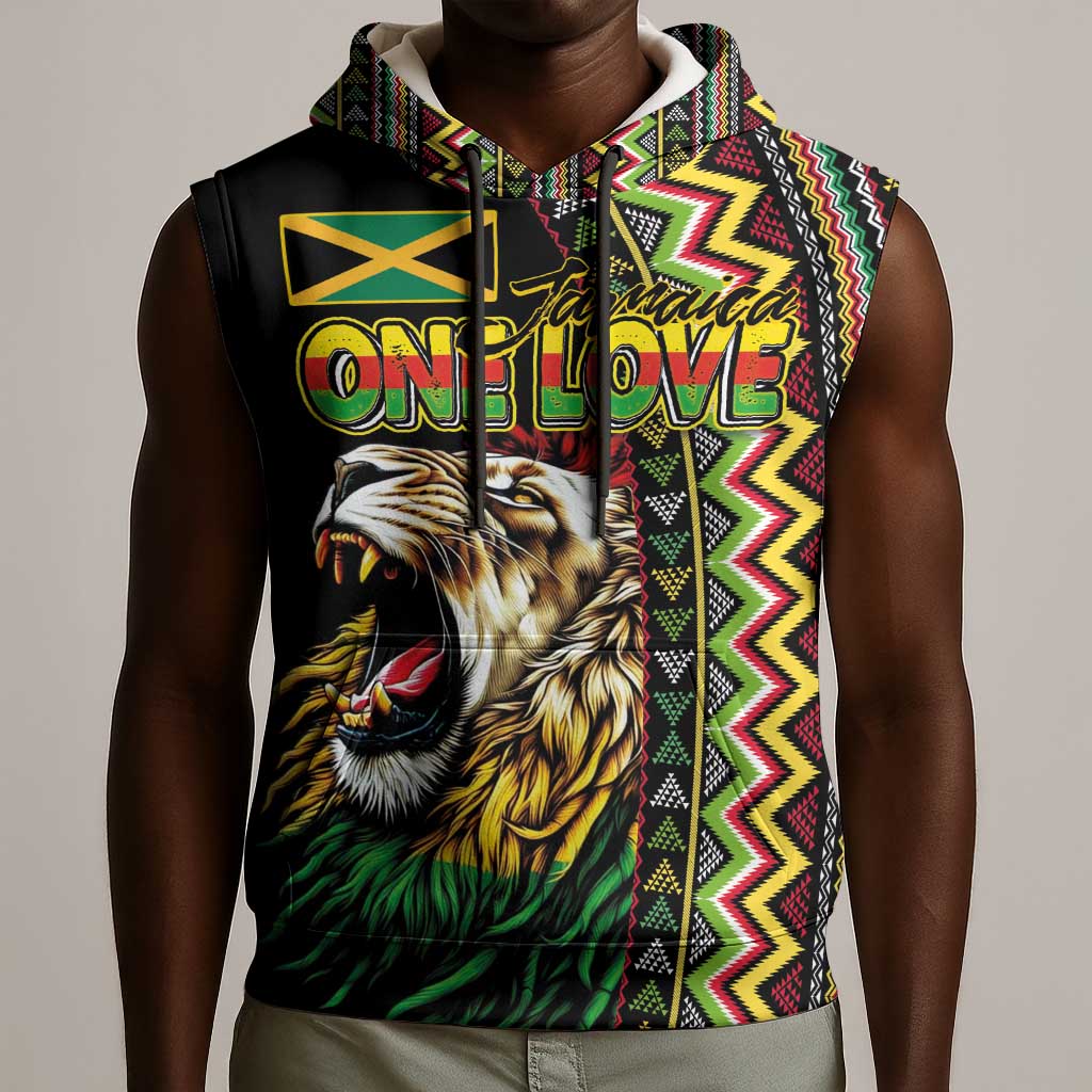 Personalized Jamaican Reggae-One Love Sleeveless Hoodie Tribal African Pattern and Roaring Lion - Wonder Print Shop