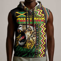 Personalized Jamaican Reggae-One Love Sleeveless Hoodie Tribal African Pattern and Roaring Lion - Wonder Print Shop