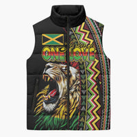 Personalized Jamaican Reggae-One Love Sleeveless Puffer Jacket Tribal African Pattern and Roaring Lion - Wonder Print Shop