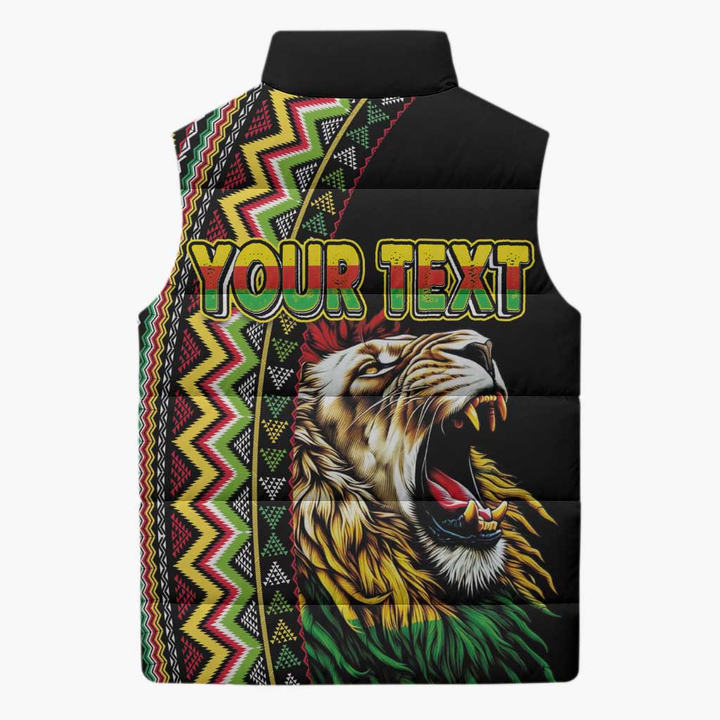 Personalized Jamaican Reggae-One Love Sleeveless Puffer Jacket Tribal African Pattern and Roaring Lion - Wonder Print Shop
